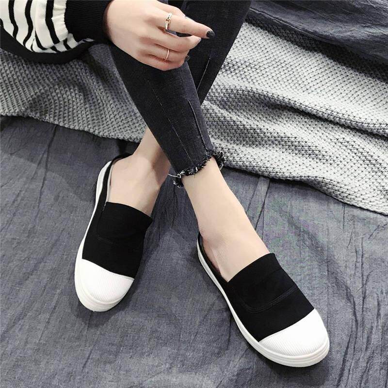 Giày Vải Nửa Kéo, Dép Lê Nữ Không Gót Phiên Bản Hàn Quốc Mùa Xuân