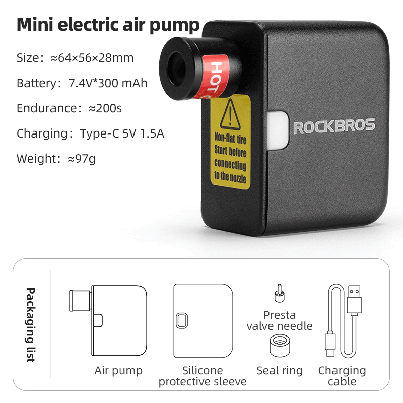 Rockbros mini portable electric pump 97g urltra-light 100psi bicycle air pump type-c av/fv road bike mtb long distance cycling equipment bicycle accessories air compressor for bicycle
