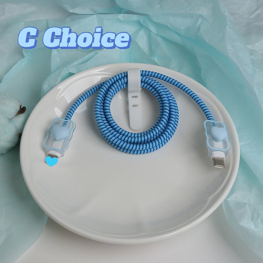 INS Love Wave Fashion Pattern 1.4m Cable Protector Set Cable Winder Cable Bite for i-Phone / i-Pad 18w 20w Type-c Charging Cable