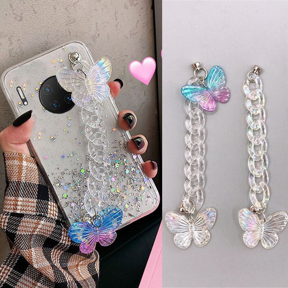 Chuỗi Acrylic Hình Bướm Dễ Thương Nhiều Màu Trong Suốt 16Cm, Ốp Điện Thoại Có Móc Chìa Khóa Tự Làm Trang Trí Phụ Kiện Trang Sức