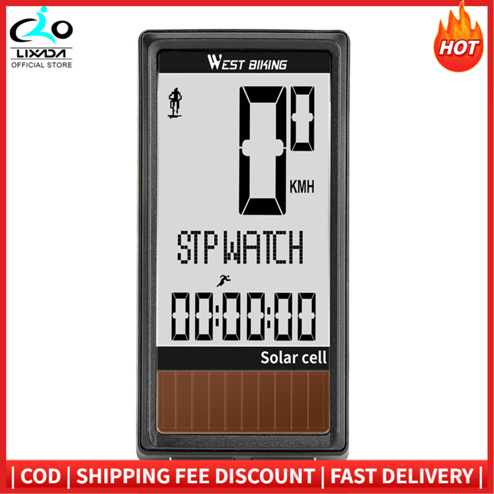 Solar Cell 5 Languages Wire less Bike Computer Auto ON/OFF Cycling Speedometer Odometer Waterproof Backlight Bicycles Stopwatch LIXADA