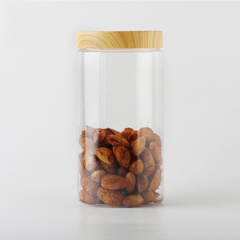 【Feelife】Portable Sealed Plastic Jars Containers, Wooden Lids, Glass Jar, Clear Empty, Coolcells, 200ml, 300ml, 500ml, 800ml,1000ml