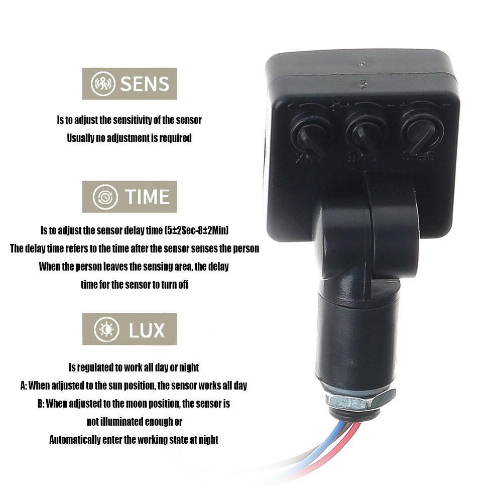diymore Công Tắc Cảm Biến Chuyển Động Hồng Ngoại Cơ Thể Người Mini AC85-265V Đèn Pha LED Máy Dò Cảm Biến Chuyển Động PIR Cảm Biến Chuyển Động Ngoài Trời Chống Nước Công Tắc Điều Chỉnh PIR 12MM