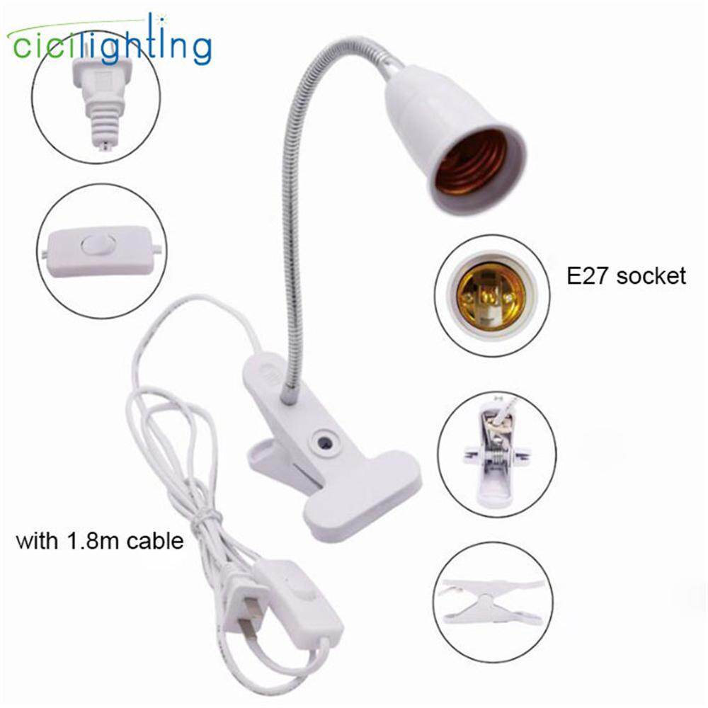 {hot} EU US Plug 360 Degrees Flexible Desk Lamp Holder E27 Base Light Socket Gooseneck Clip On Cable With On Off Switch for Home Plant