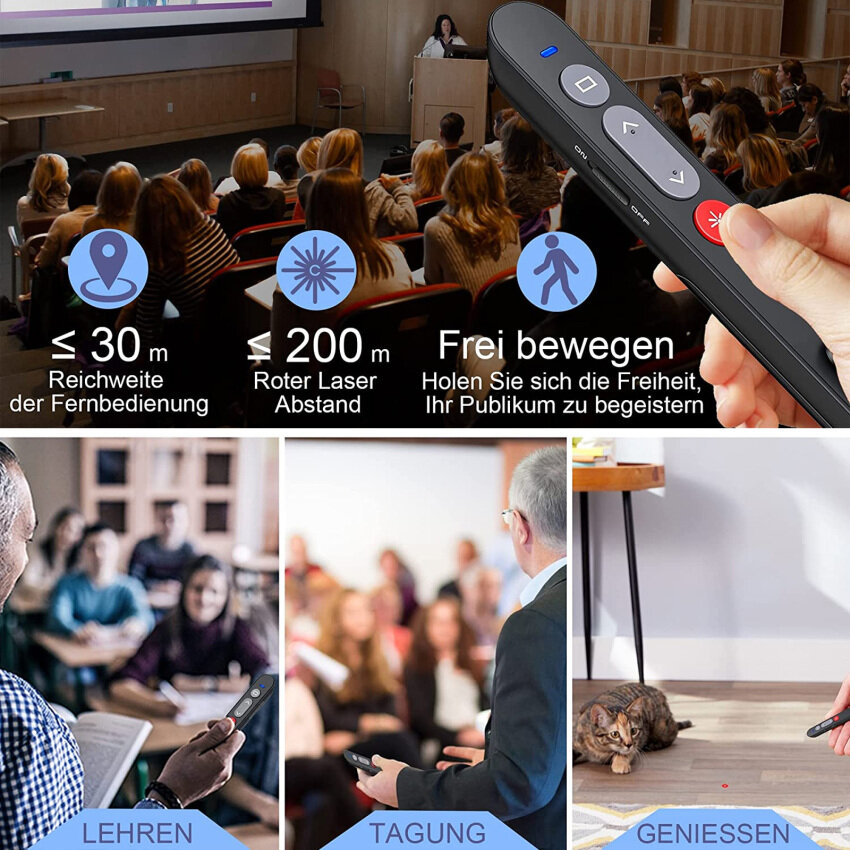 Presenter With Laser Pointer Presentation, Powerpoint Remote Control 2.4 GHz Wireless Presenter Pointer With USB Receiver, Presentation Remote Control With Hyperlink/Volume Control, Laser Pointer Cats