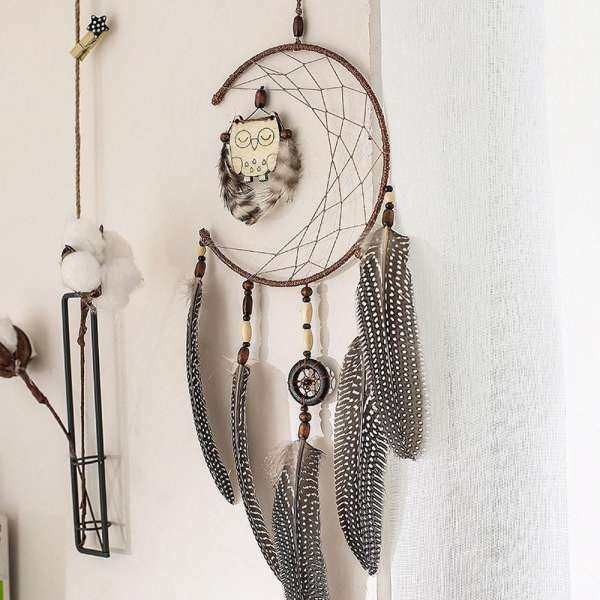 Senteniced 1X Dream Catcher Có Lông Bằng Gỗ Cú Treo Tường Trang Trí Vật Trang Trí Quà Tặng