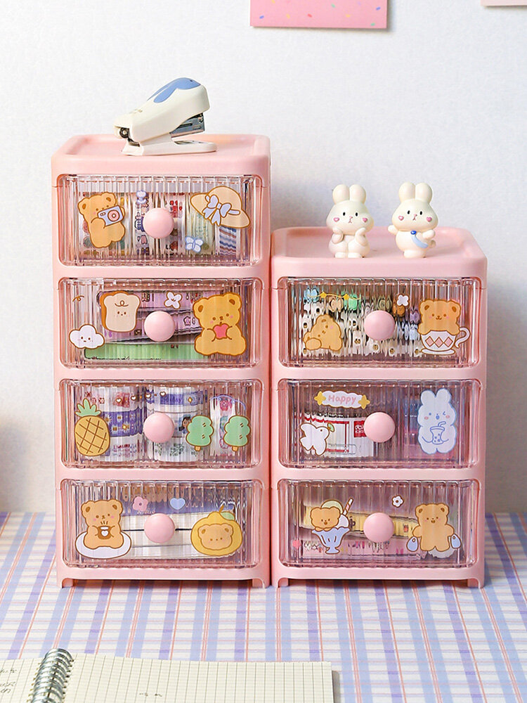 Office drawer type cartoon desktop storage box storage cabinet plastic multi-layer dormitory stationery cosmetics storage box