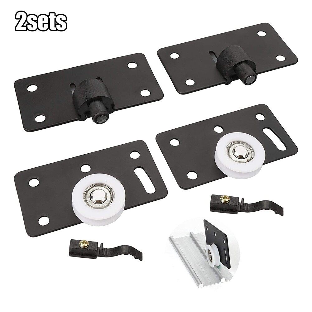 2 Sets Sliding Door Roller Adjustable Height Black Closet Concave Door
