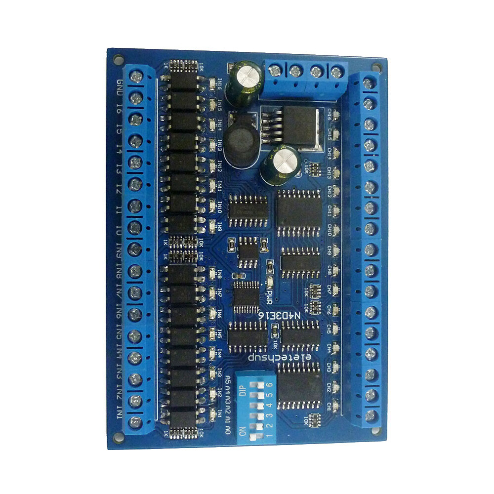 DC 6.5-30V 16CH RS485 Input Output Port Remote Control Switch PLC IO Expansion Board DIN35 Modbus RTU NPN Low Level Module