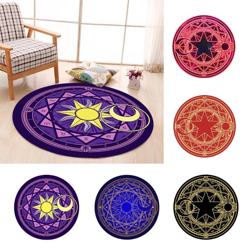 1pc Diameter 60cm Cartoon Rug Round Tarot Tablecloth Pentagram Sun Moon Divination