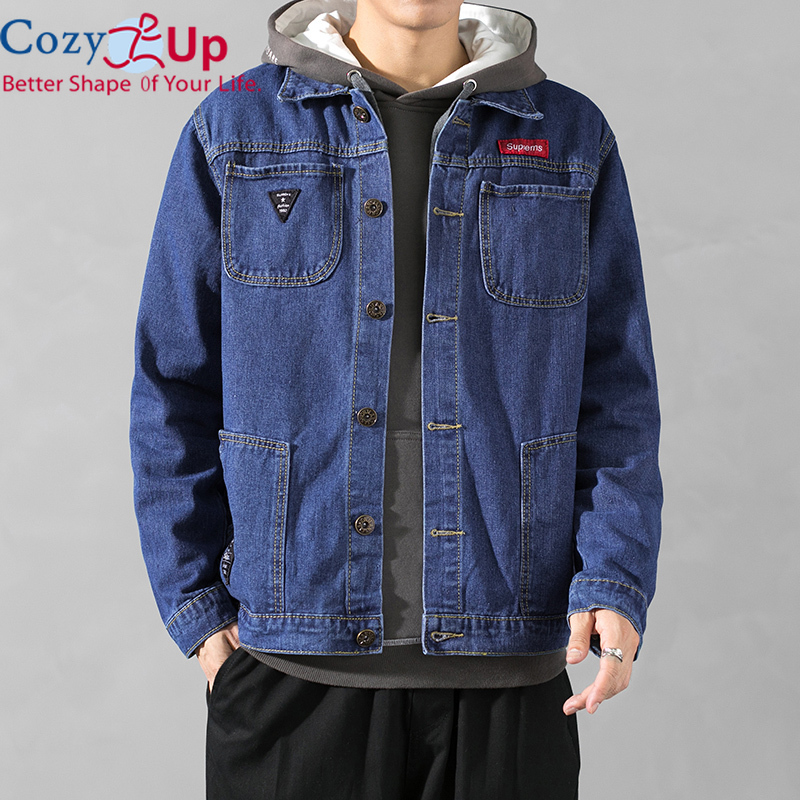 Cozy Up Long-sleeved Denim Jackets Men Slim Solid Color Lapel Multi-pocket