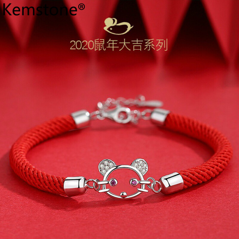 Kemstone Fashion Jewelry Gift  Mouse Red Rope Bracelet for Men Women