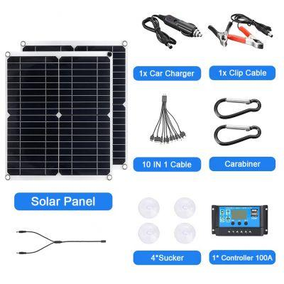 Bộ Tấm Pin Năng Lượng Mặt Trời 200W Bộ Điều Khiển Sạc Năng Lượng Mặt Trời 12V Với 100A Bộ Điều Khiển Tấm Pin Năng Lượng Mặt Trời Đầu Ra USB Kép 5V Cho Thuyền Caravan