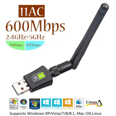 600Mbps Dual Band 2.4G + 5Ghz Free Driver USB WiFi Adapter Wi-Fi Antenna Wifi Dongle Laptop PC Receiver RTL8811AU