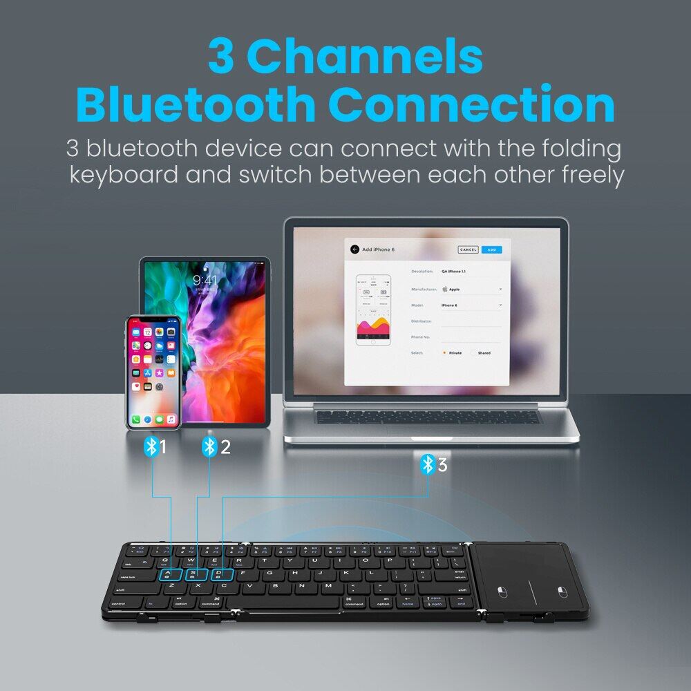 Jomaa Bluetooth Wireless Folding Keyboard For Tablet Ipad Phone Rechargeable Foldable Keyboard Hebrew//Korea Multi-Device