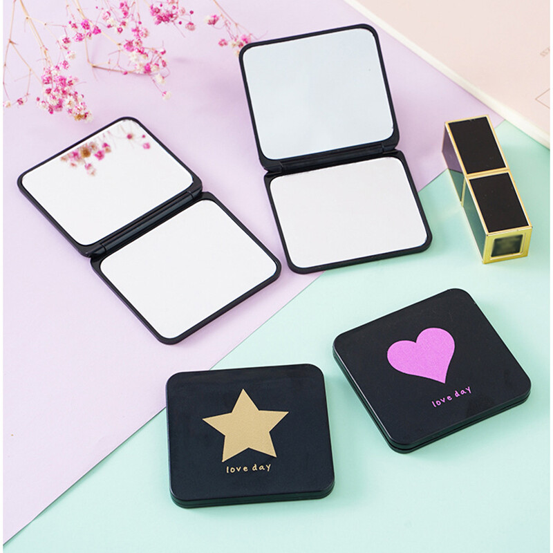 【HOMP】Foldable Makeup Mirror Mini Square Makeup Vanity Mirror Portable Hand Mirrors Double-sided Compact Mirror Pocket Cosmetic Mirror