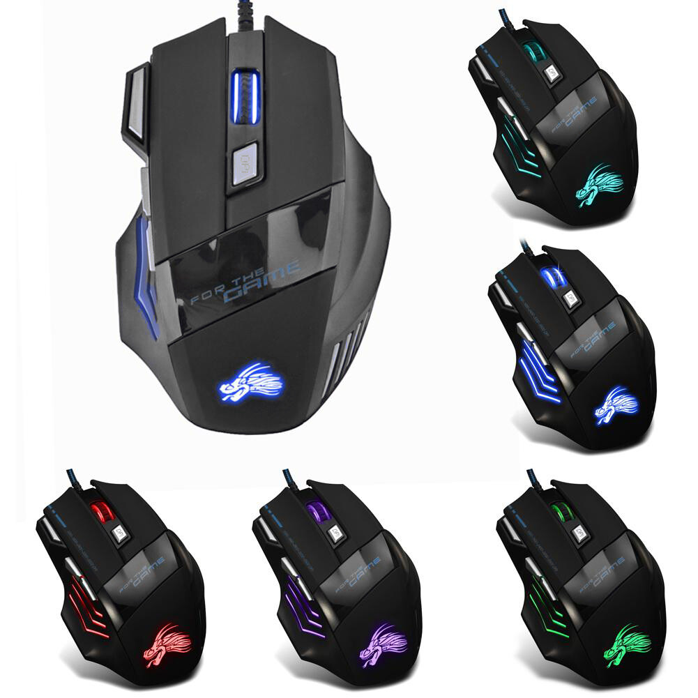 Chuột Chơi Game Đèn Nền 7 Màu, Chuột Chơi Game PC Quang Có Dây Điều Chỉnh DPI