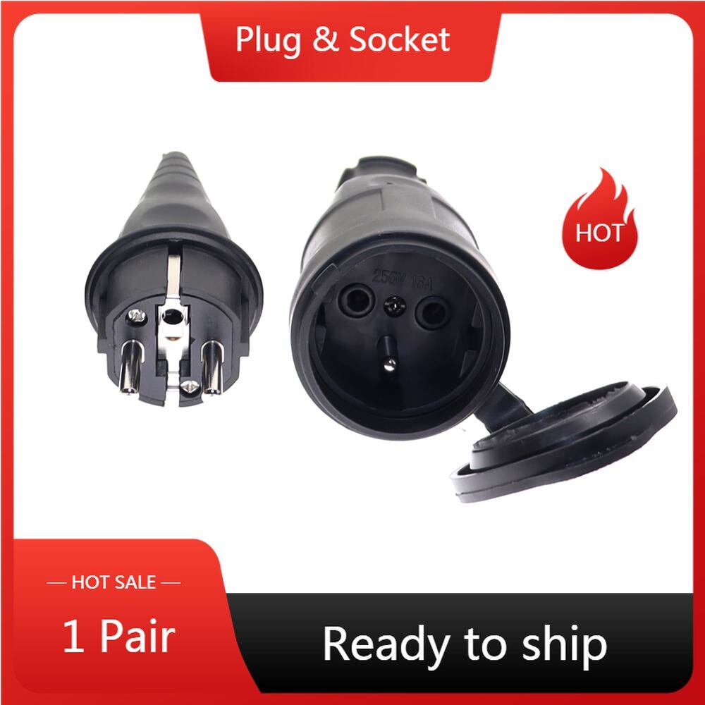 1 pair socket + plug, French style waterproof female socket J1 power male Schuko plug 250V AC power adapter 4000W industrial power socket
