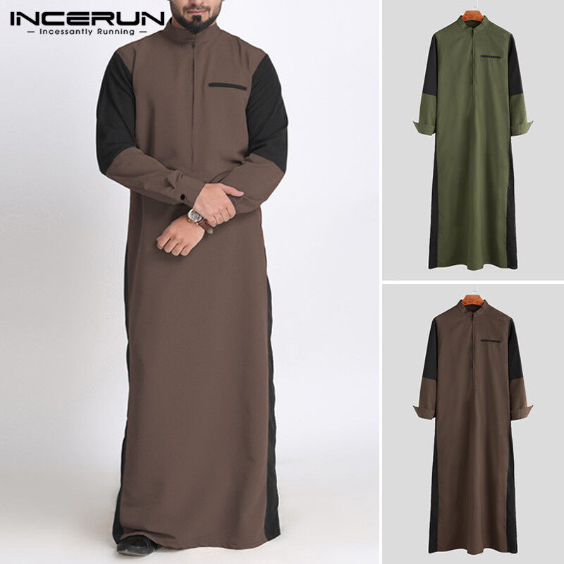 Beehoo INCERUN Jubbaมุสลิมใหม่เสื้อผ้าบุรุษซาอุดิอาหรับแขนยาวThobeอิสลามThobe Kaftan