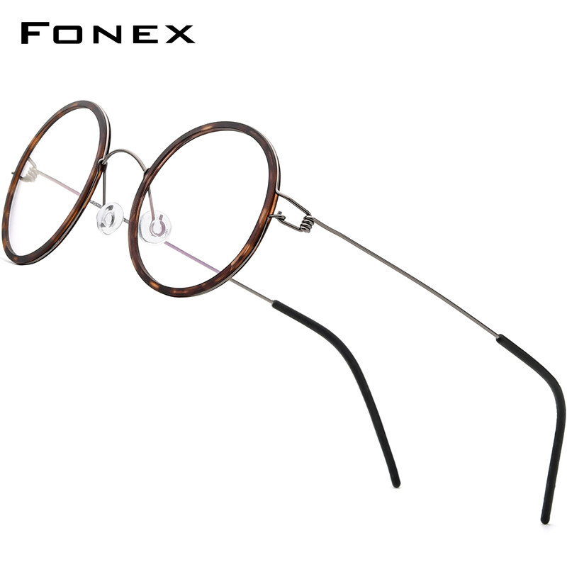 FONEX Titanium Alloy Glasses Frame Men Round Optical Frames Women Eyeglasses Ultralight Korean Style Screwless Eyewear 98636