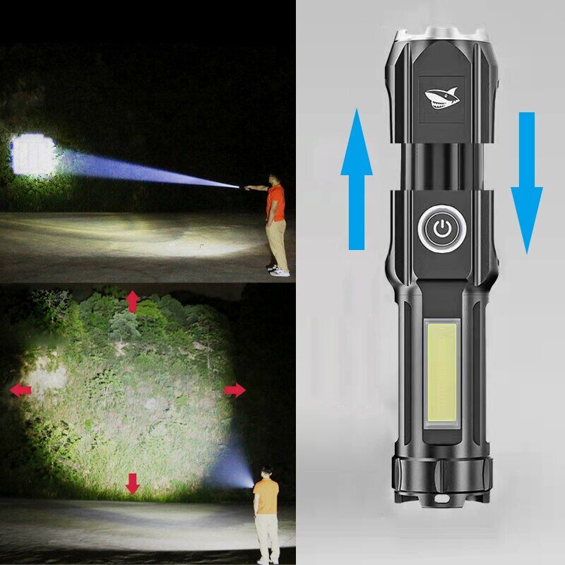 Super bright torch light powerful japan original mini Flashlight rechargeable torchlight powerful flash light rechargeable waterproof original Led Flash Light zoomable Flashlight cob light 18650 Battery Flashlight Outdoor Camping Hiking led tourch light