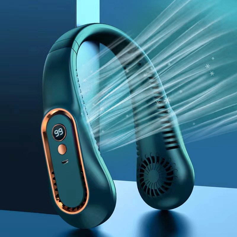 JINGKE Digital Display Hanging Neck Fan 3500/7000MAH Portable Bladeless Electric Fan Silent USB Rechargeable Lazy Mini Fan 5-speed Adjustable Neck Fan Cooler