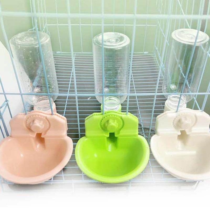Pet Cage Hanging Type Automatic Drinking Bowl Drinking Feeding Water Cat Feeder with Refill Bottle Kitten Slow Eat 1pcs Pink/Green/White