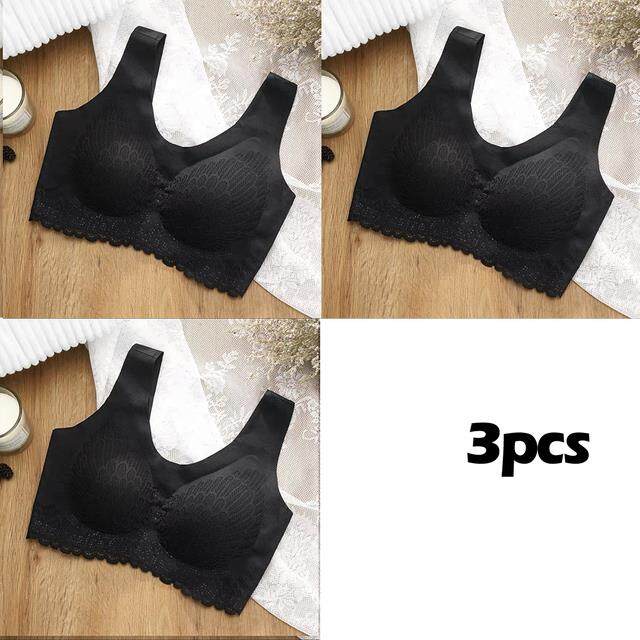 A New sale] Vip Link 3pcs Plus 4XL Latex Bra Seamless Bras For Women  Underwear BH Push Up Bralette With Pad Vest Top