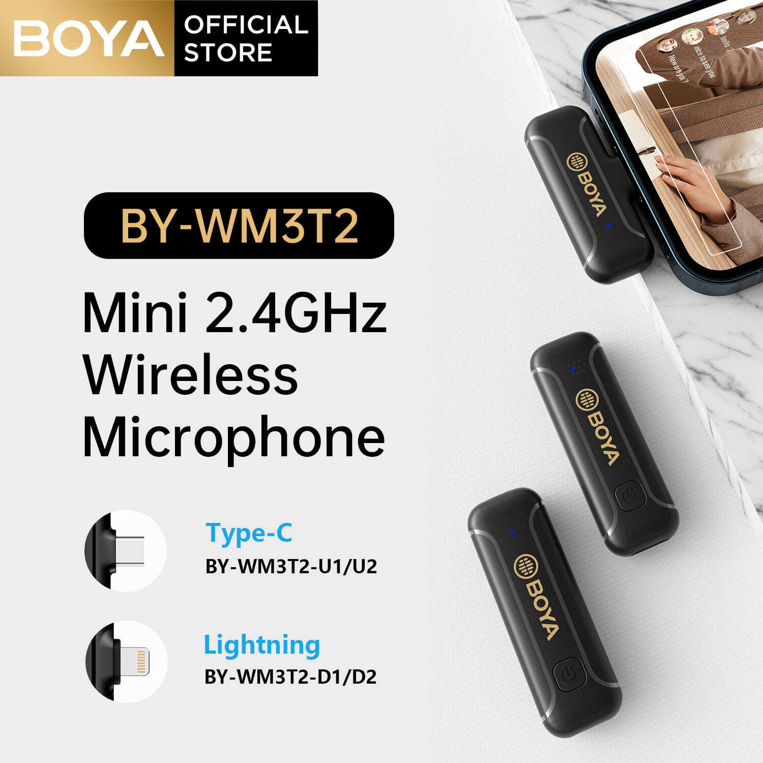 BOYA BY WM3T2 Micro Cài Áo Không Dây Siêu Nhẹ Mini 2.4GHz Mic Giảm Tiếng Ồn Tùy Chọn Có Chứng Nhận MFi Cho iPhone iPad Quay Video, TikTok Facebook Live Steam, Youtubers, Vlogger, Phỏng Vấn