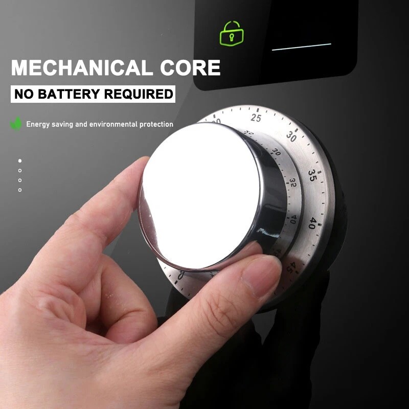 KIPRUN Kitchen Timer Stainless Steel Mechanical Cooking Timer with Magnetic Base Alarm Clock Student Time Management Countdown Cooking Tools 60 Minutes