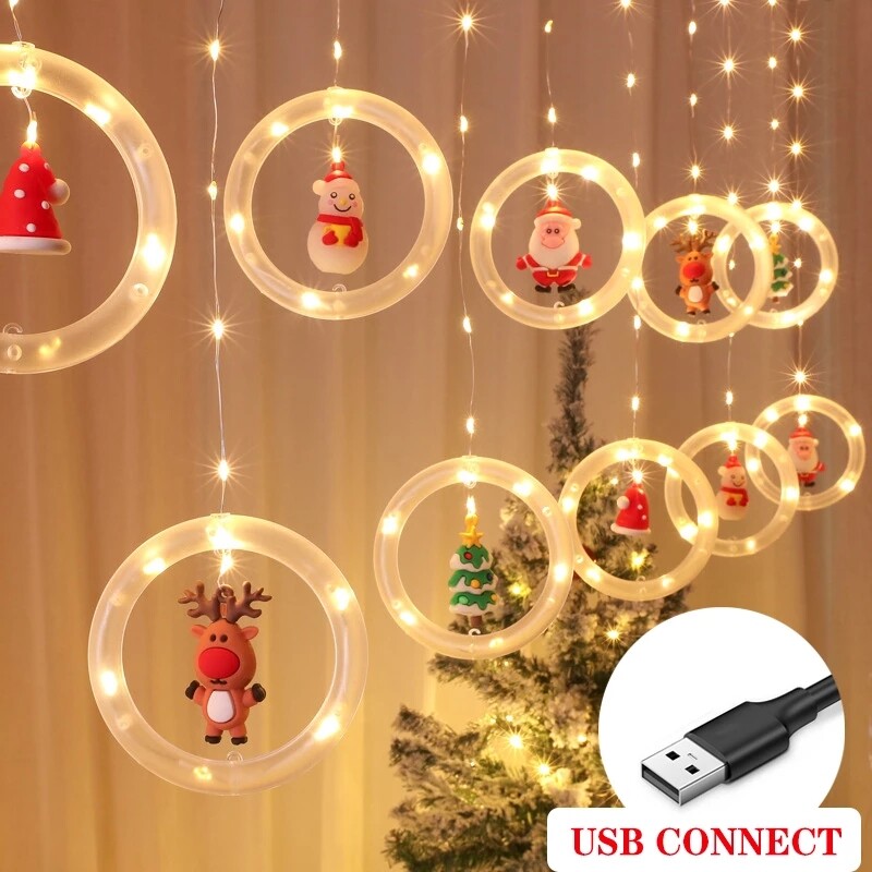 300cm LED Christmas Lights Santa Snowman Elk Doll Pattern String Lights for Xmas Party Home Room Window Decoration Lantern Lamp