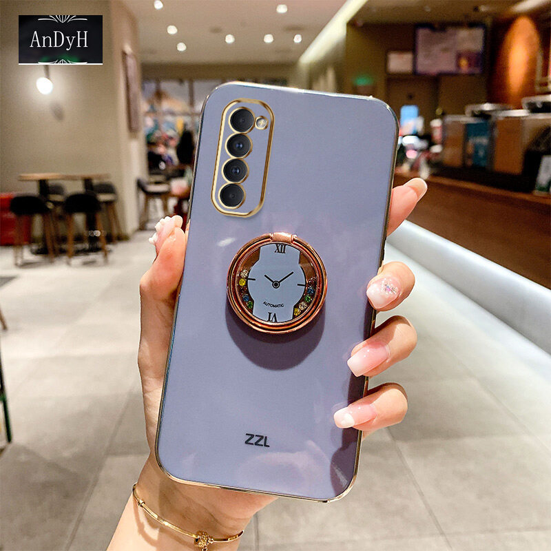 AnDyH Soft Phone Case For OPPO Reno 4 Pro Plating Casing reno 4 pro Precise camera protection with Free Clock Ring