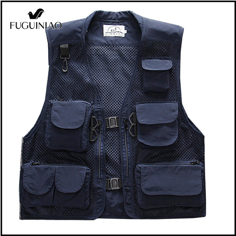 FUGUINIAO Men’s Multi-pocket hiking vests camping reporter vests cotton. breathable lining Fishing vests Photographer vests Field vests Military vests