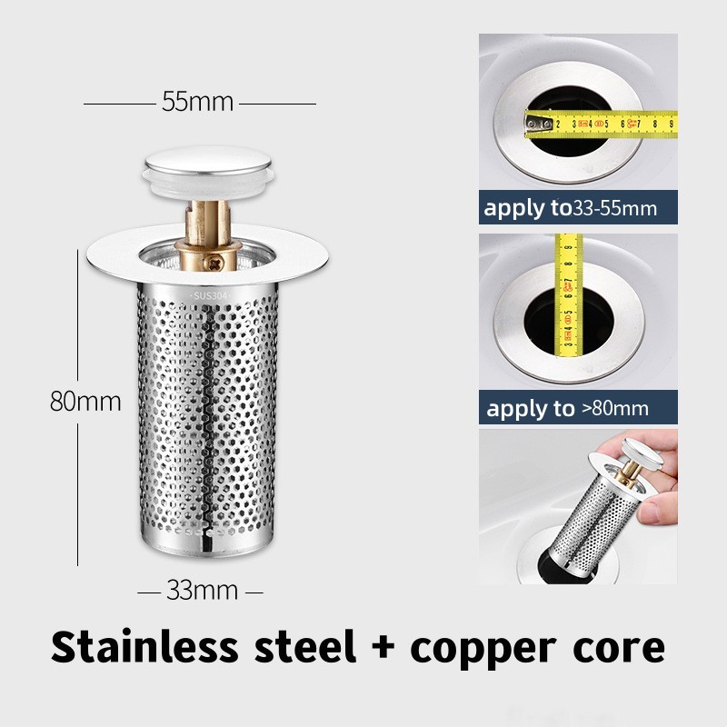 Multifunctional Floor Drain Filter Pop-Up Bounce Core Basin Drain Stopper Hair Catcher Shower Sink Strainer Bathroom Accessory