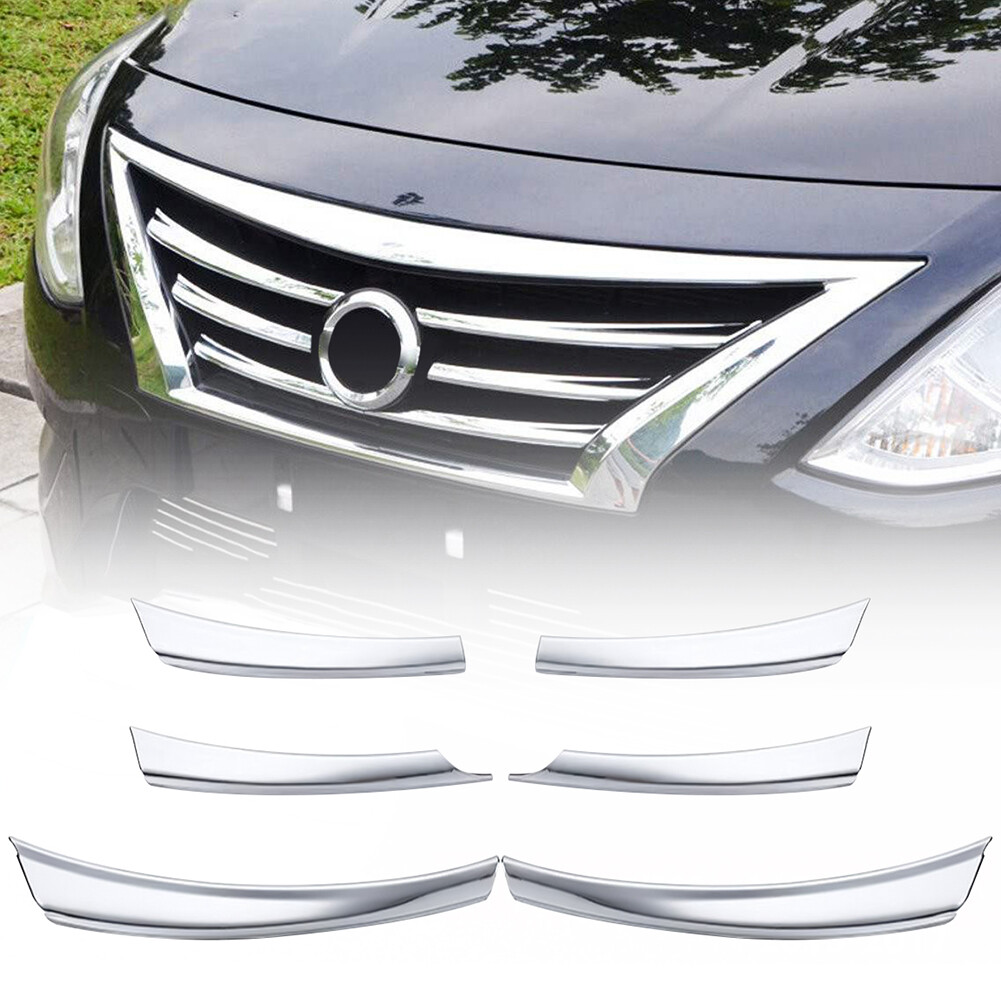 Gloryworld 6Pcs Car Front Mesh Grille Head Bumper Cover Trim for Nissan Sunny Versa 14-17