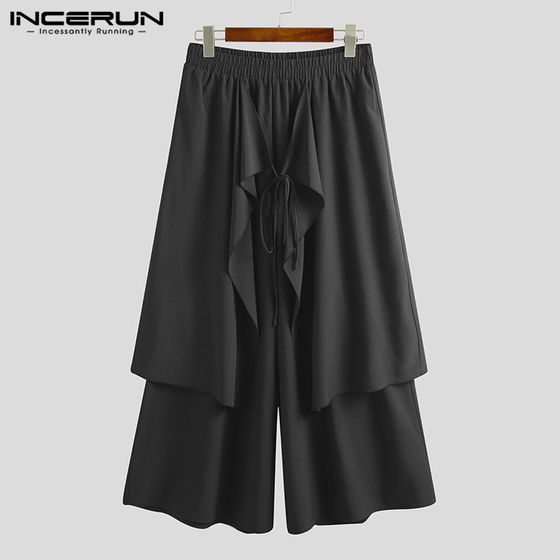 Medussa INCERUN Korean Fashio Men Punk Trousers Irregular Loose Dress Skirt Harem Pants Trousers