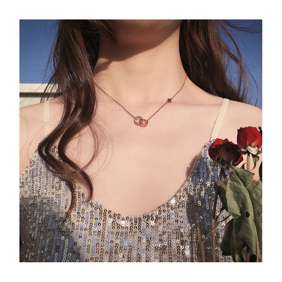 RAISS Choker Necklace Hollow Model Design Sheet Semicolor Rose Gold Titanium Steel Material For Women