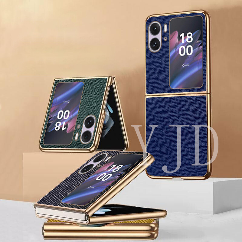 YJD Case For OPPO Find N2 Flip Solid Color Leather Electroplated Edge Shockproof  Phone Case
