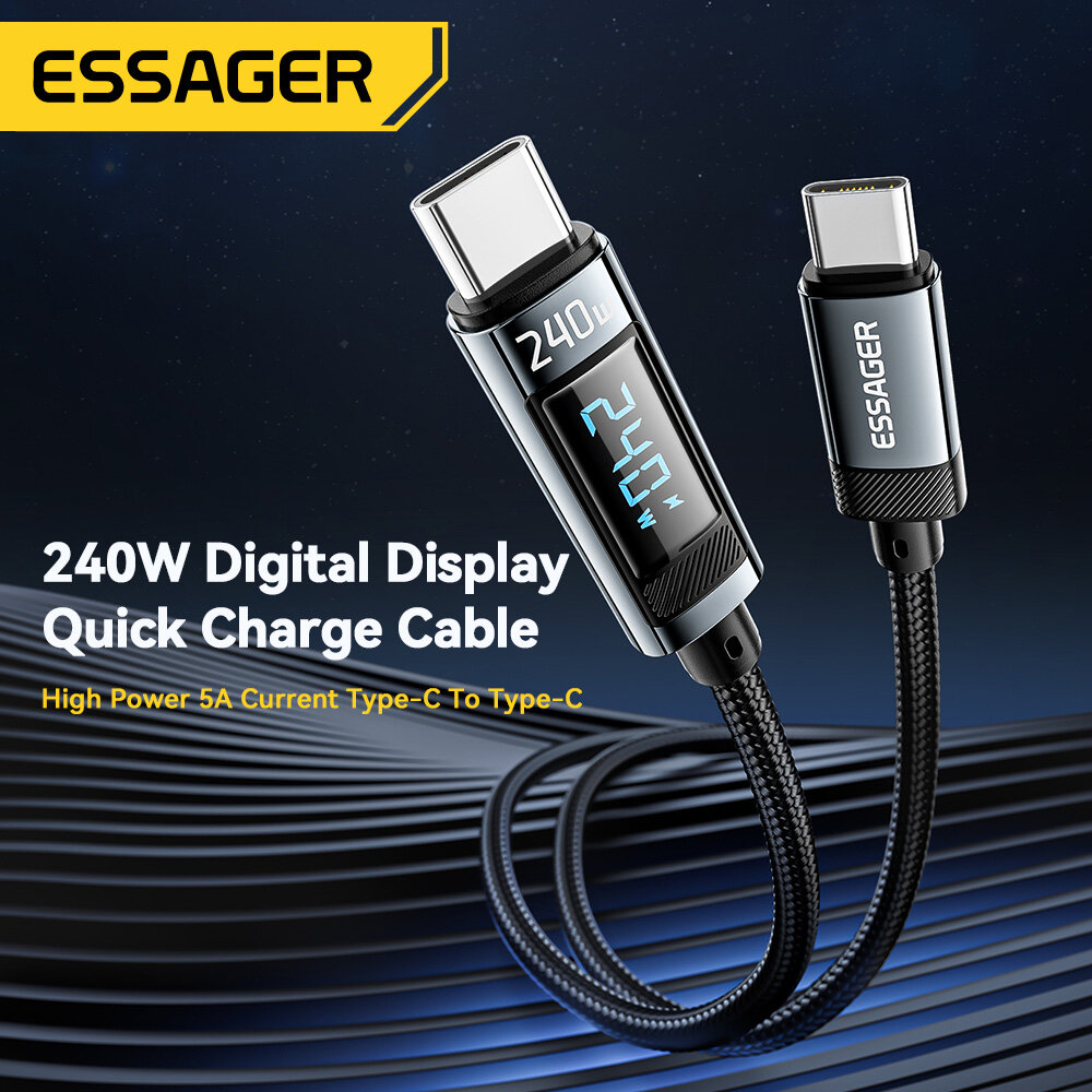 Essager PD 240W Loại C để Loại C Cáp sạc siêu nhanh 5A Sạc nhanh PD 3.1 Loại C Cáp cho iPhone 15 Xiaomi Redmi Huawei Mate 60 Pro Oneplus Samsung danh dự Oppo viv