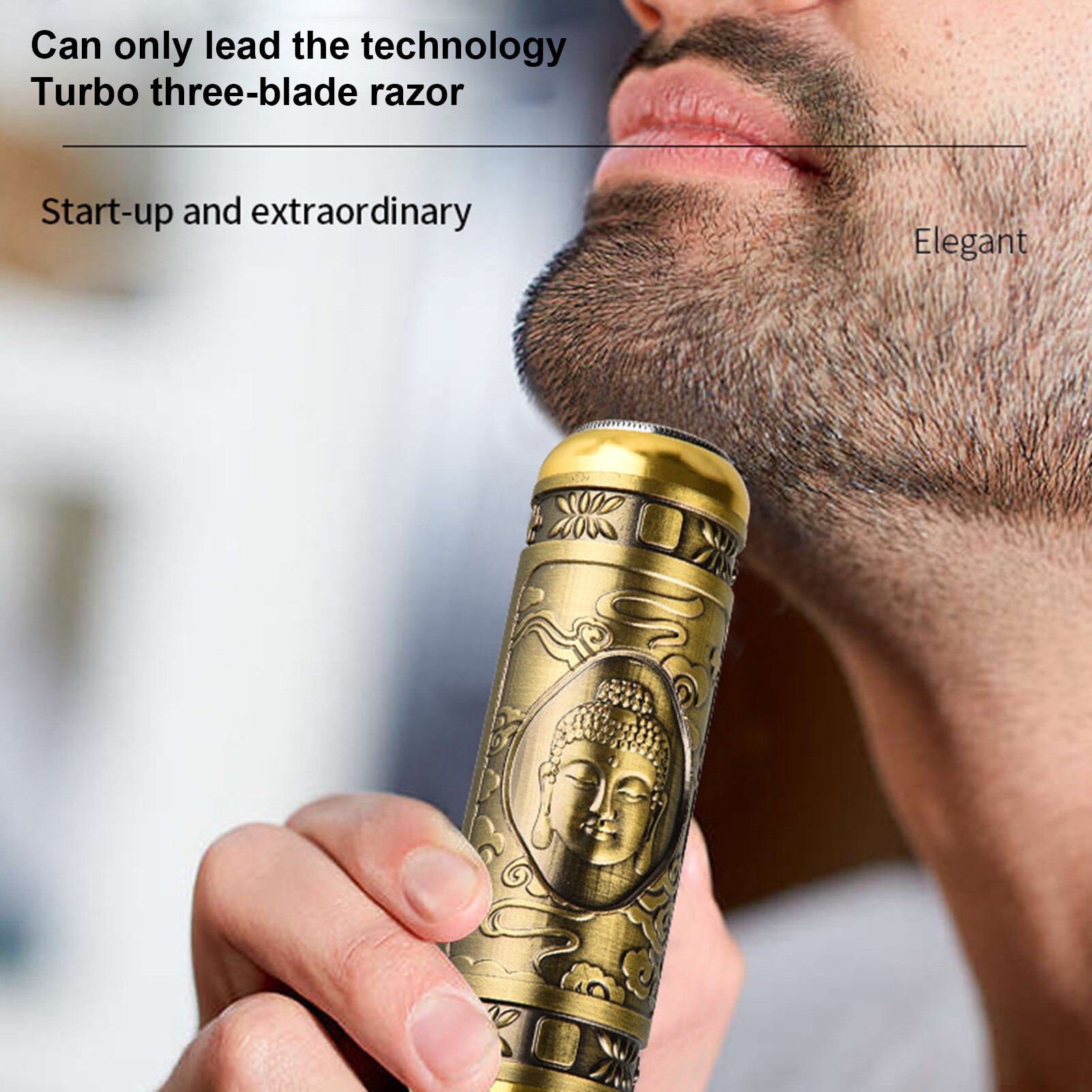 HOBARTO Mini USB Shaver Low Noise Motor Anti-scratch Antique Brass Color Washable Electric Shaver for Outdoor