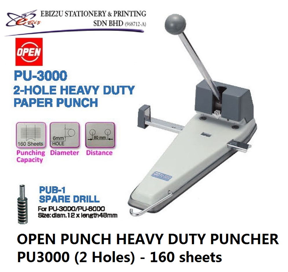 OPEN PUNCH HEAVY DUTY PUNCHER PU3000 (2 Holes) 160 sheets PU 3000, PU