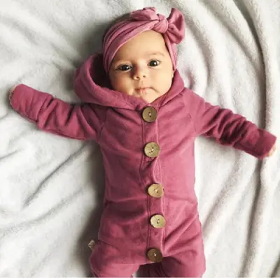 Autumn Infant Baby Boy Girl Cotton Hooded Romper Jumpsuit Clothes Outfit