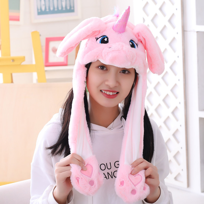 Fashion Moving Hat Rabbit Ears Plush Sweet Cute Cap Anime Stitch Pikachu Unicorn Cap Cute Animal Cap Pig Dog Hamster Cosplay Hat