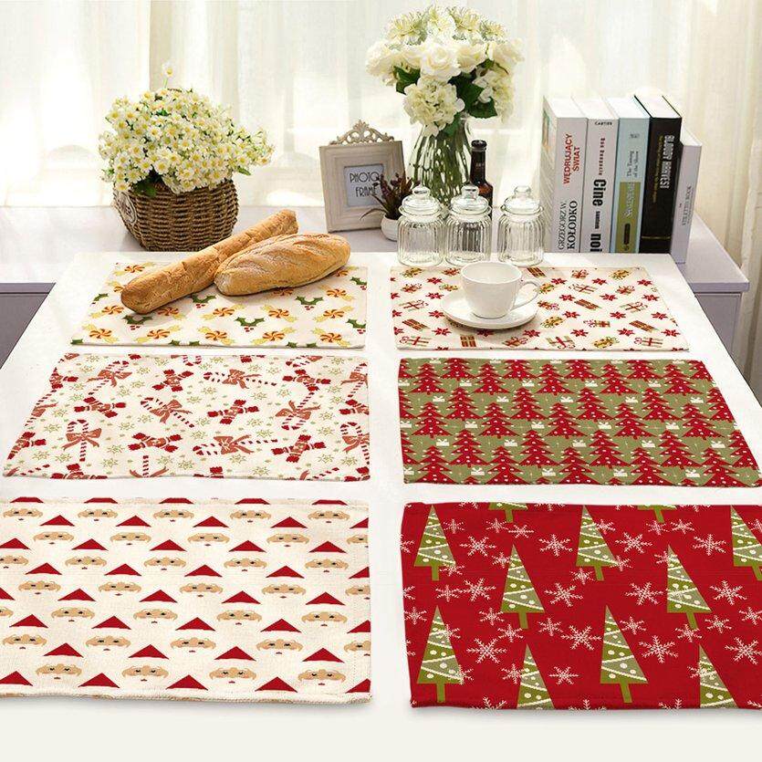 OH phong cách Bắc Âu Cổ Trụi Cây Giáng Sinh Vải lanh Cotton nghệ thuật phương Tây placemat