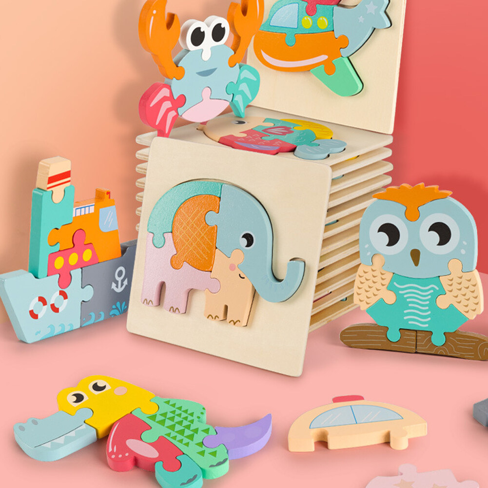 15x15cm Baby Wooden Puzzle Early Learning Cognition Jigsaw Kids Cartoon Intelligence Puzzle Infant Educational Toys