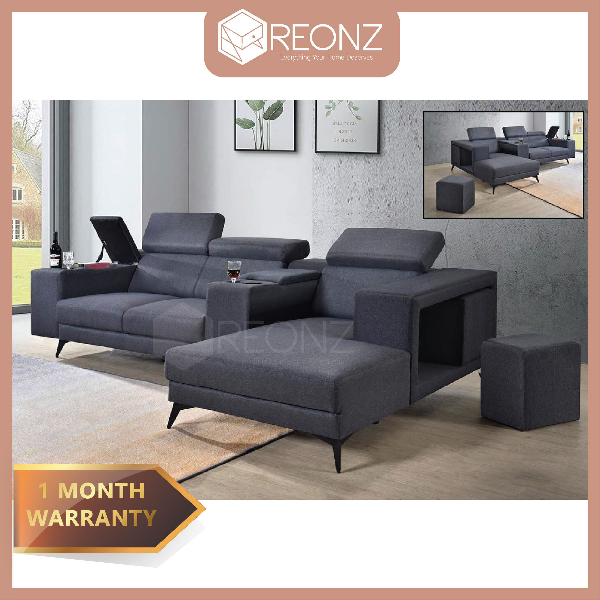 REONZ Harmony LShape Sofa 3 seater sofa 9FT L Shape Sofa Set Linen