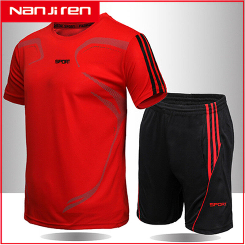 Nanjiren free shipping Sports two-piece suit men's summer quick-drying clothes running training loose large size basketball fitness short-sleeved t-shirt shorts