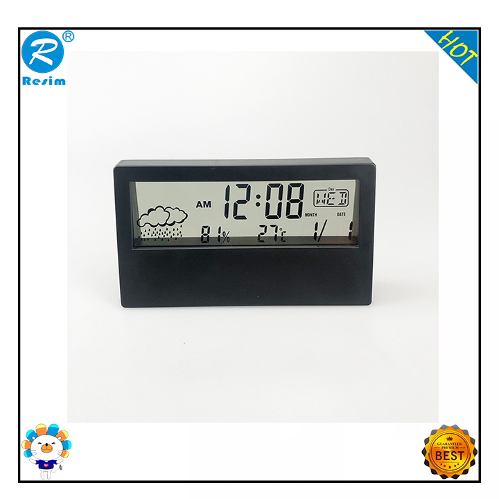 Resim LCD clock electronic desk clock temperature and humidity meter alarm clock creative electronic digital display multi-function blue light