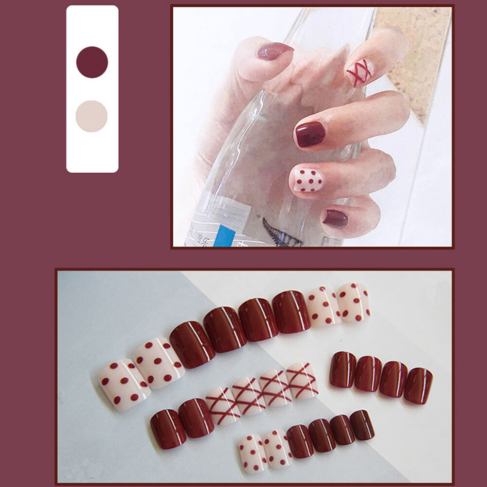 BEAUTYBIGBANG Fake Nails Finished Nail Art Patch Fake Nail Wearable Nail Art Nail Patch Waterproof 24 Piece Box