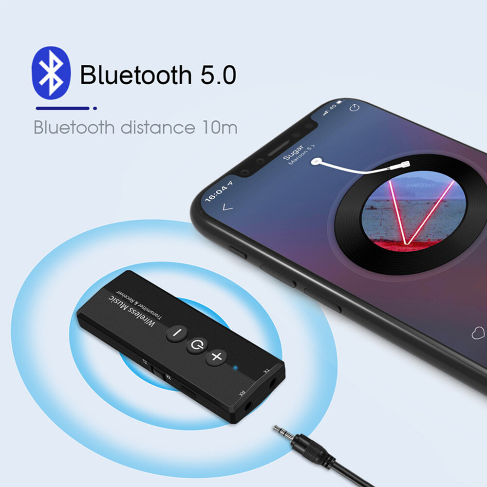 KEBETEME Bộ Thu Phát Bluetooth 5.0 2 Trong 1 Nút Điều Khiển Bộ Chuyển Đổi Không Dây Âm Thanh AUX Mini 3.5Mm Cho Máy Vi Tính Xe Hơi